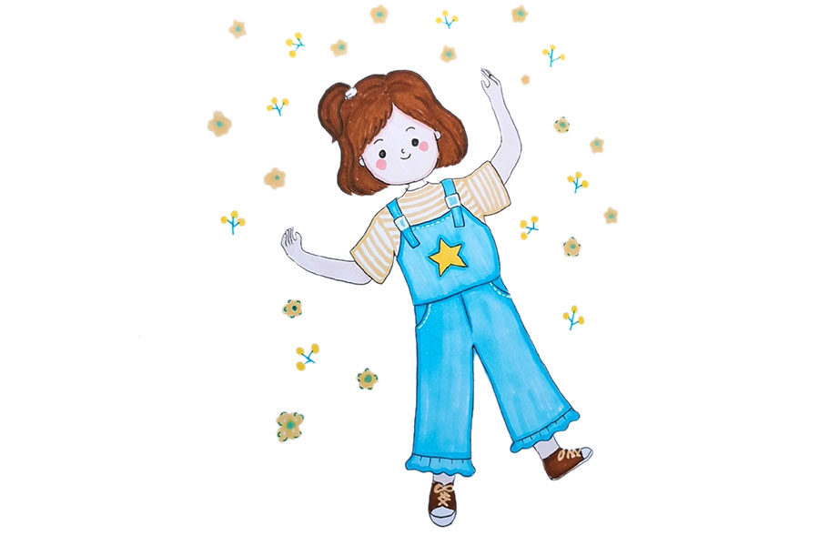 少女的春日穿搭简笔画图片