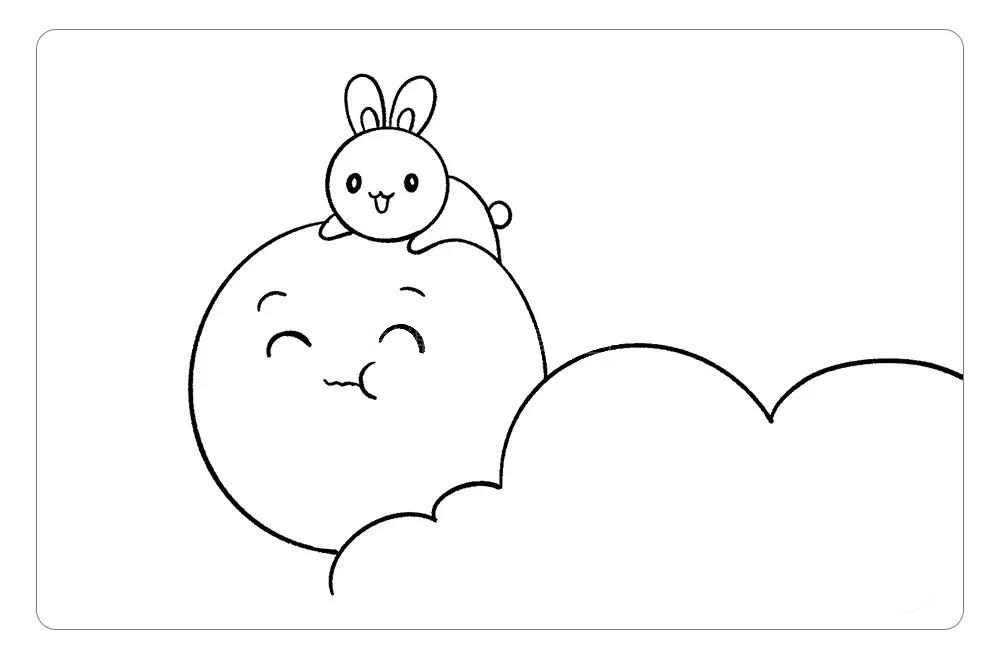 学画可爱的玉兔和月亮简笔画
