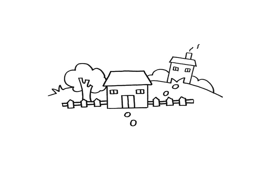 美丽乡村风景简笔画画法步骤