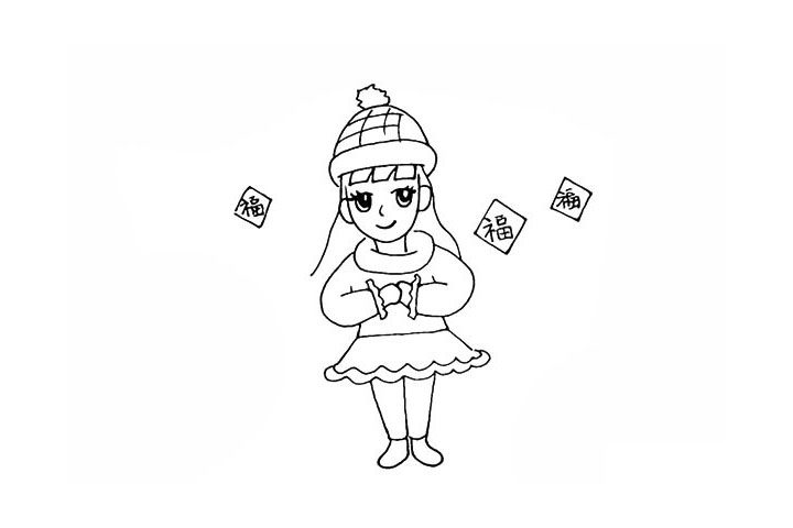 拜年的小女孩简笔画步骤