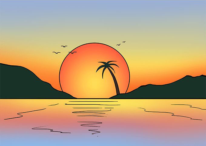 海上日落风景怎么画