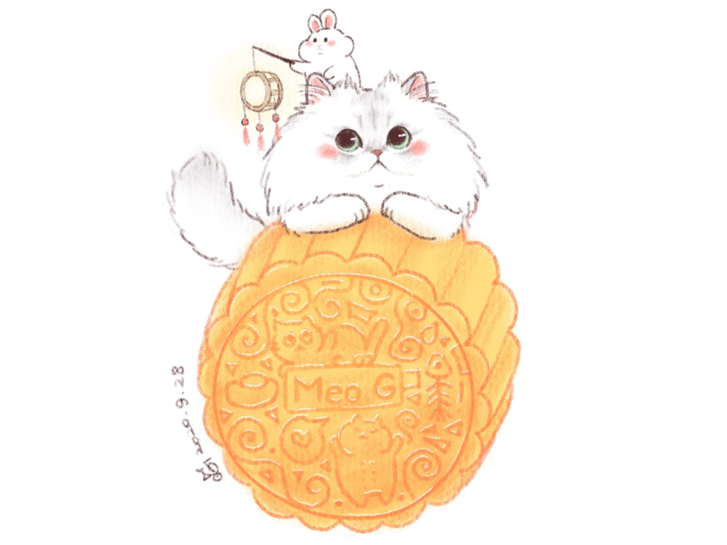 一组可爱的小猫和月饼简笔画图片