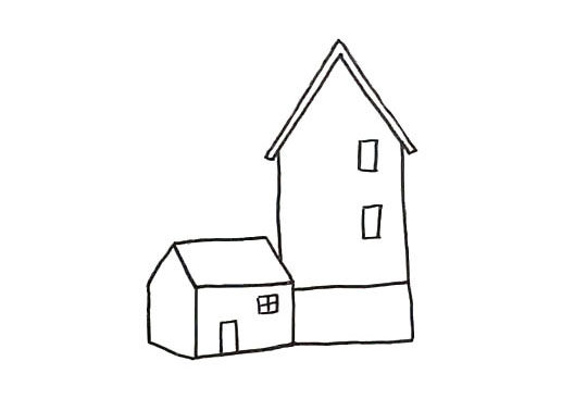 漂亮的风车屋风景简笔画