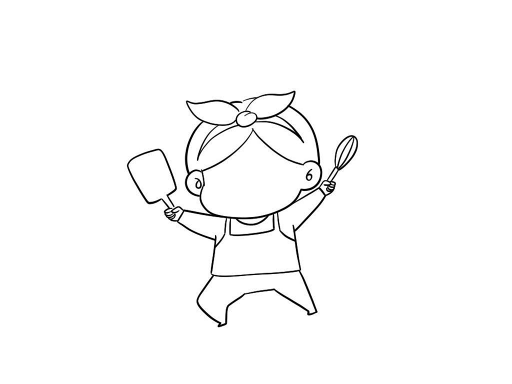 开心烹饪的小女孩简笔画画法