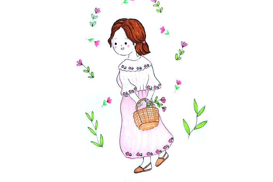 少女的春日穿搭简笔画图片