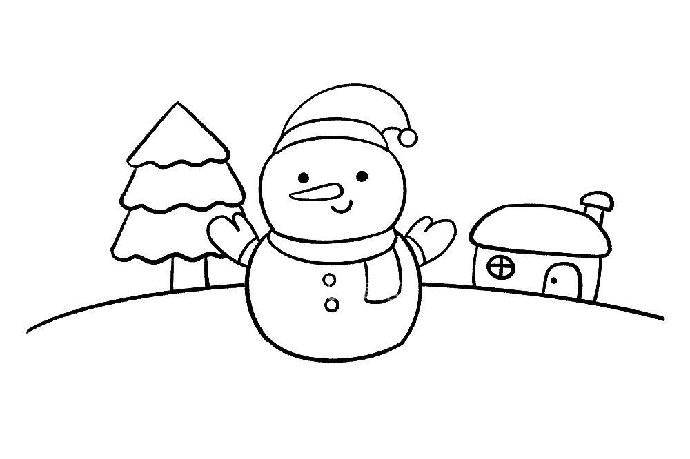雪人雪景简笔画