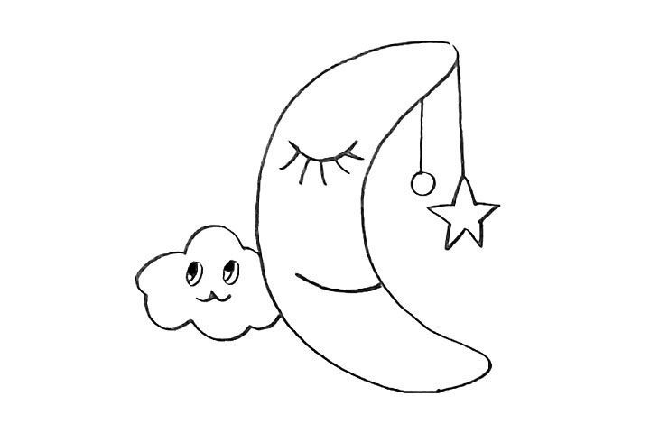 卡通月亮简笔画画法教程