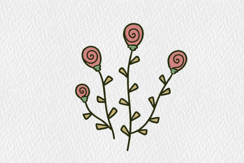 小清新彩色花朵简笔画