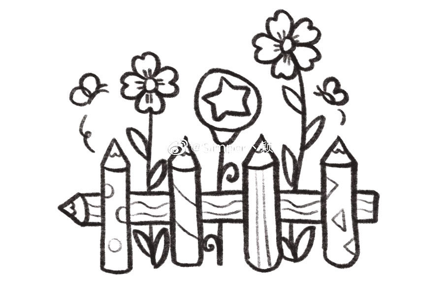 彩笔搭建的美丽花园简笔画画法