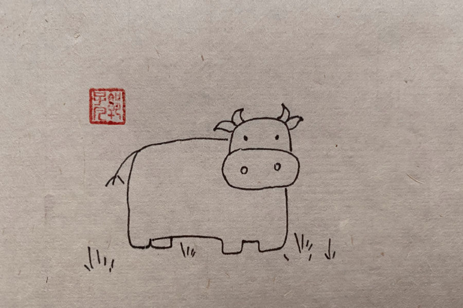 超简单草地上的牛简笔画图片