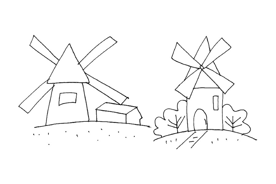 一组卡通建筑漂亮房子的简笔画