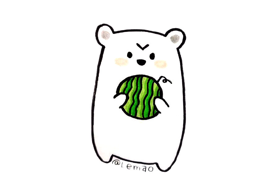 一组吃西瓜的小动物简笔画图片