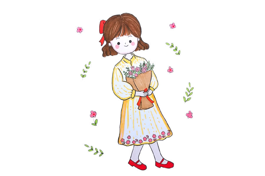 少女的春日穿搭简笔画图片