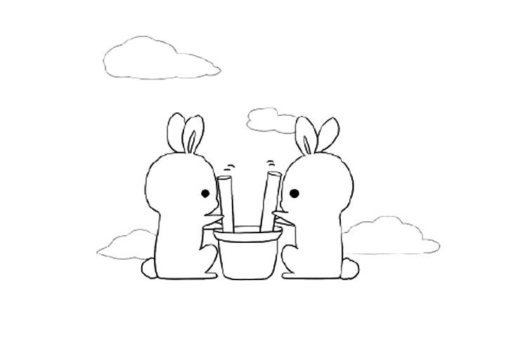 两只捣药的玉兔简笔画教程