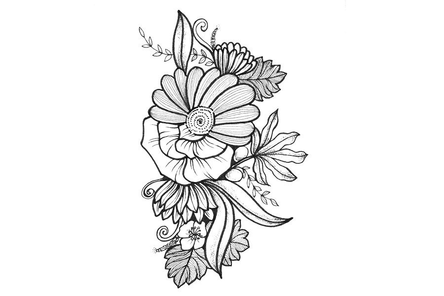 一组漂亮的线描花束简笔画图片