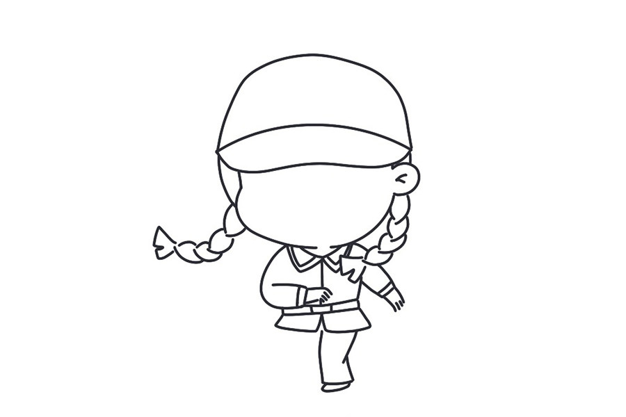 国庆节穿着军衣的小女孩简笔画