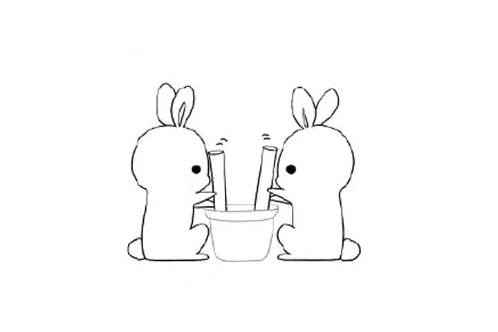 两只捣药的玉兔简笔画教程