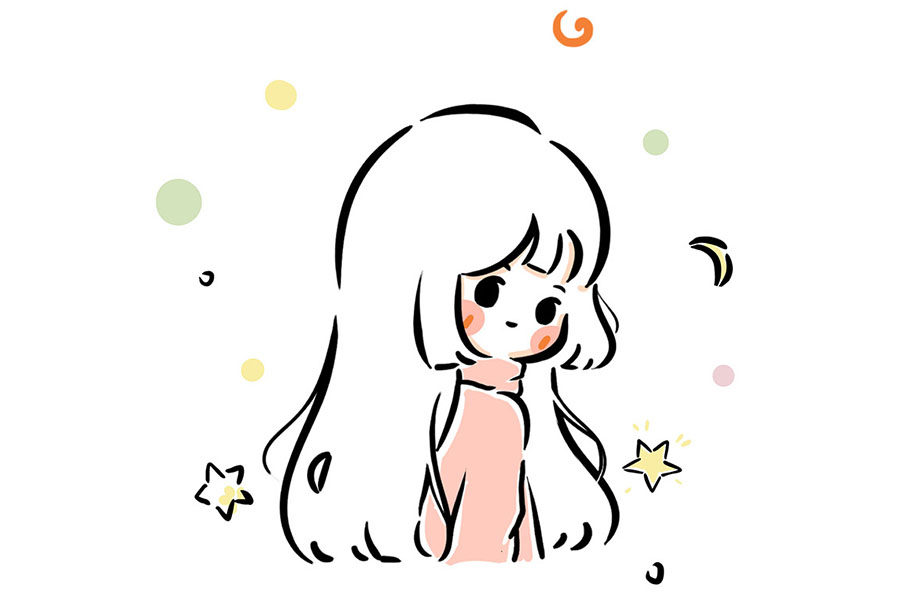 一组浪漫的少女回眸简笔画图片