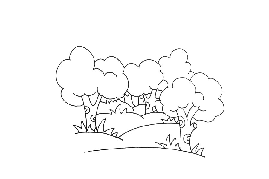 漂亮的原始森林简笔画画法步骤