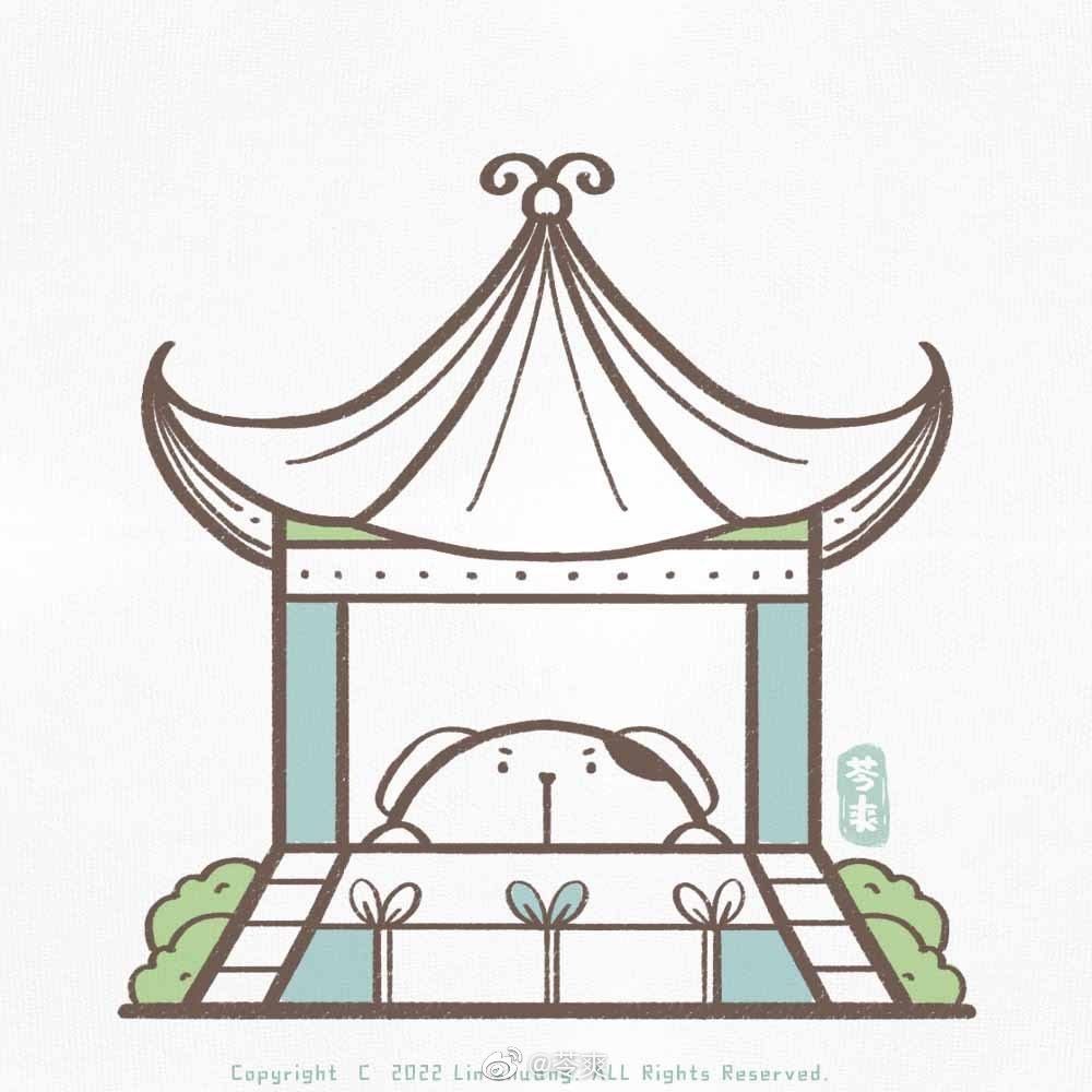 一组漂亮的古风小房子简笔画图片