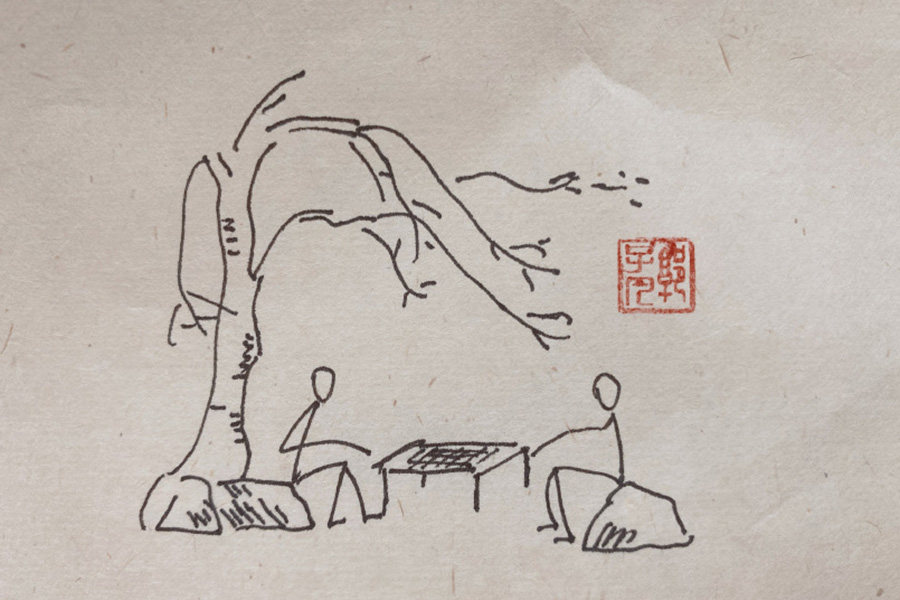 秋天风景简笔画图片 云天收夏色，木叶动秋声