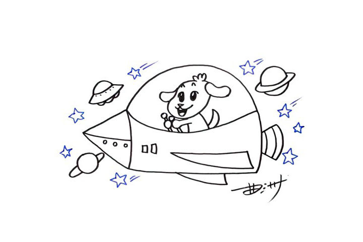 遨游太空的飞船简笔画画法步骤