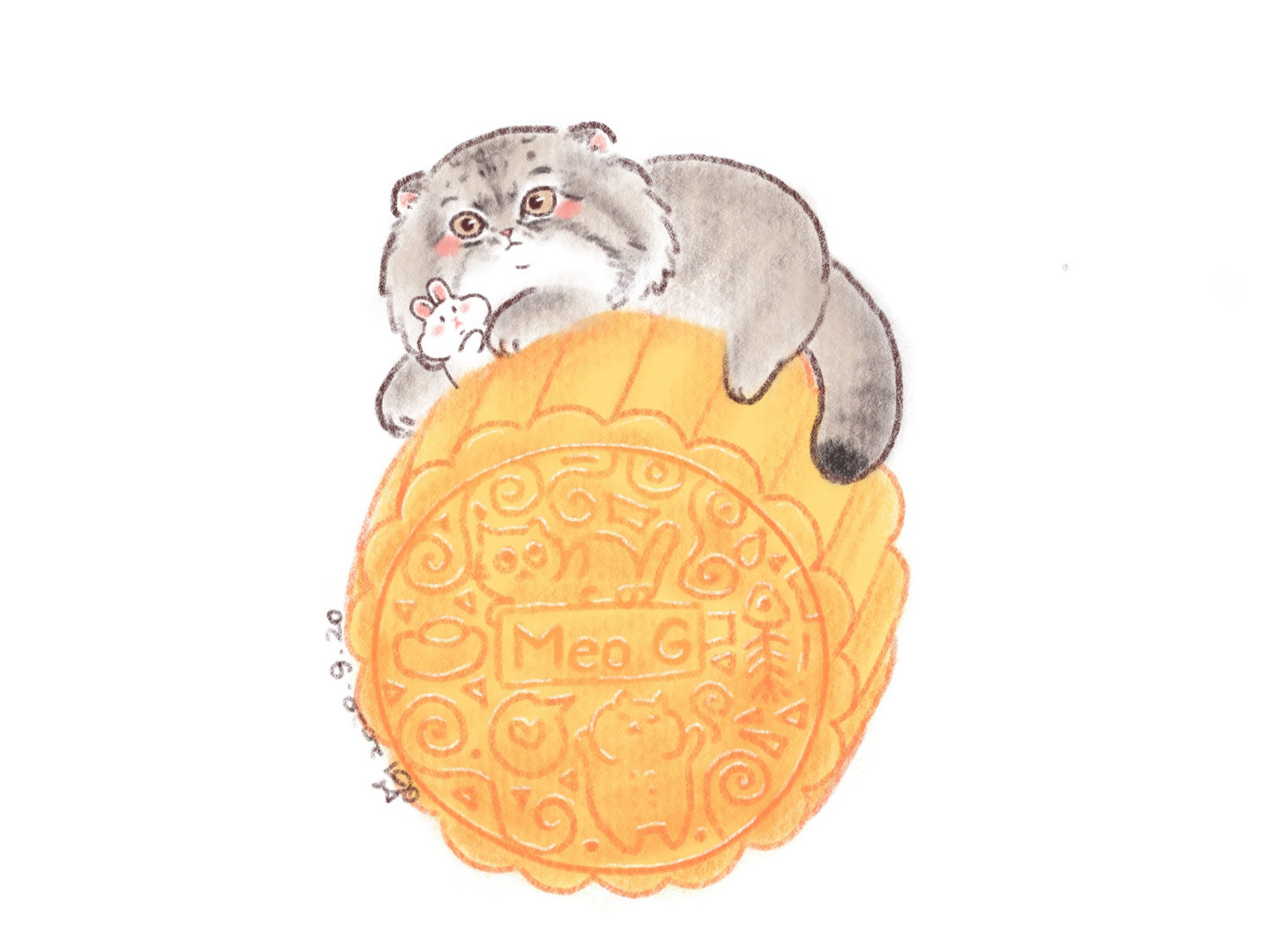 一组可爱的小猫和月饼简笔画图片