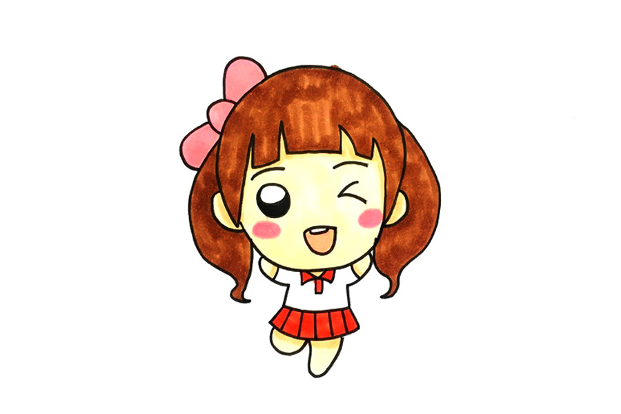 调皮可爱的小女孩简笔画教程