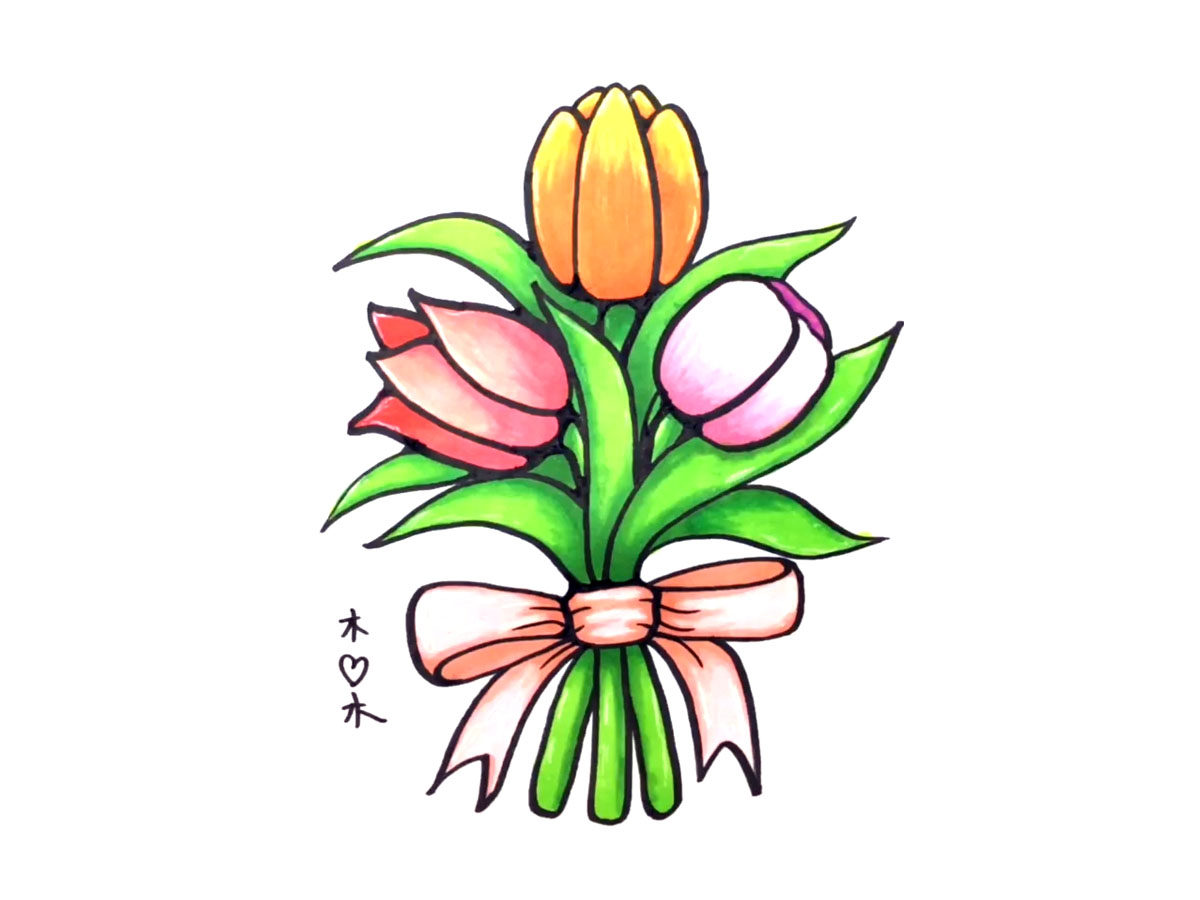 郁金香花束简笔画图片