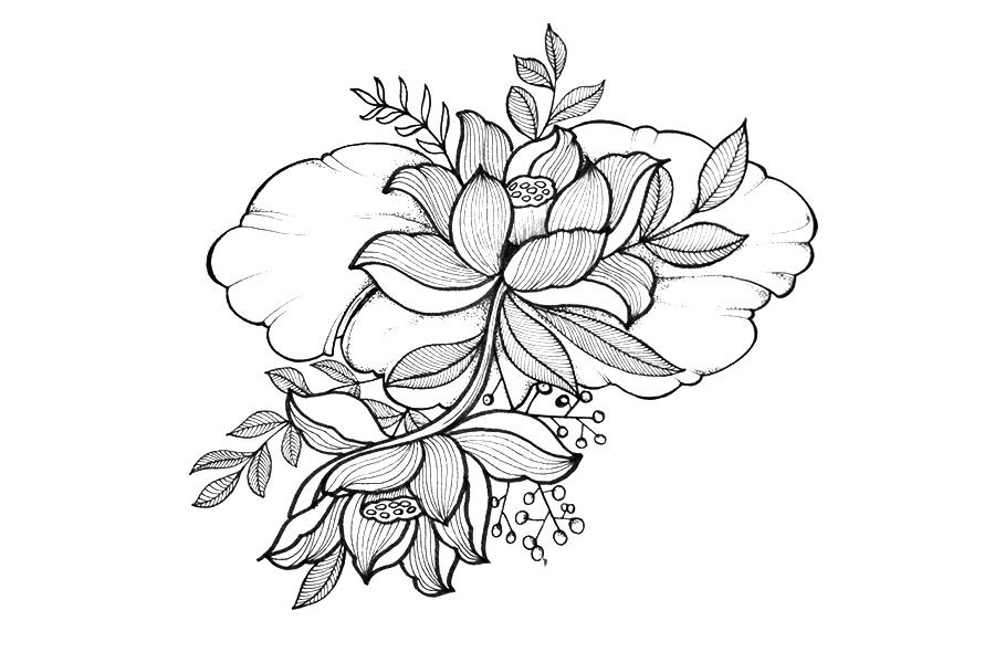 一组漂亮的线描花束简笔画图片