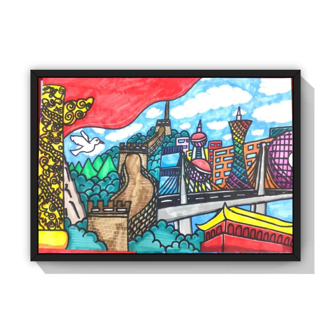 一组漂亮的小学生庆祝建党100周年绘画作品