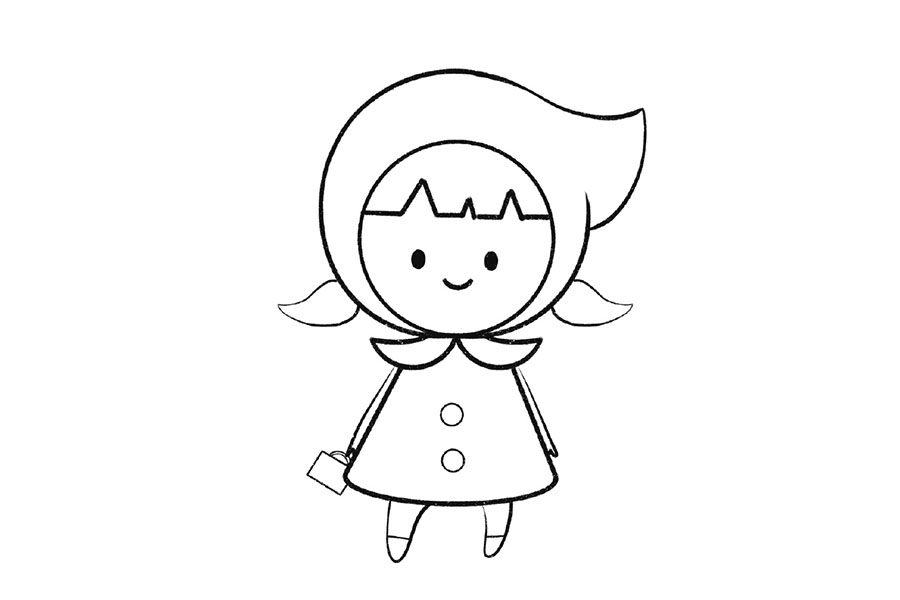 6步学画可爱的小红帽简笔画