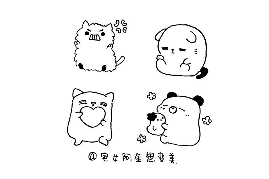 一组萌萌的动物可爱表情简笔画图片
