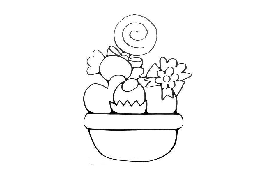 画漂亮的糖果盆栽简笔画