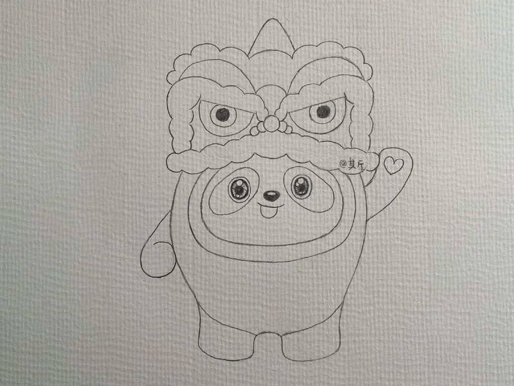 可爱冰墩墩戴舞狮帽可爱喜庆