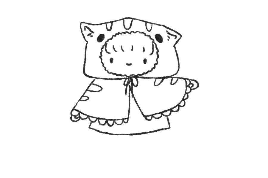 穿小猫雨衣的小朋友简笔画