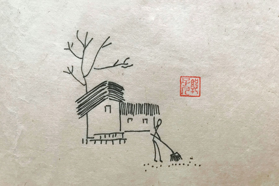 田野村居风景简笔画图片