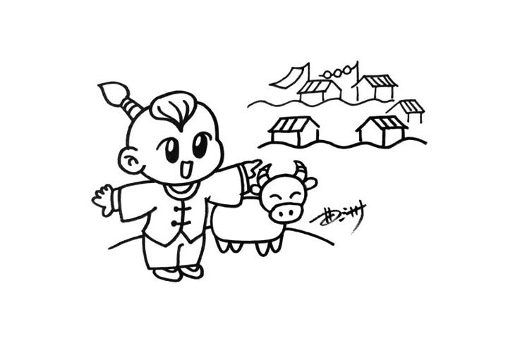唐诗清明插画图简笔画画法步骤