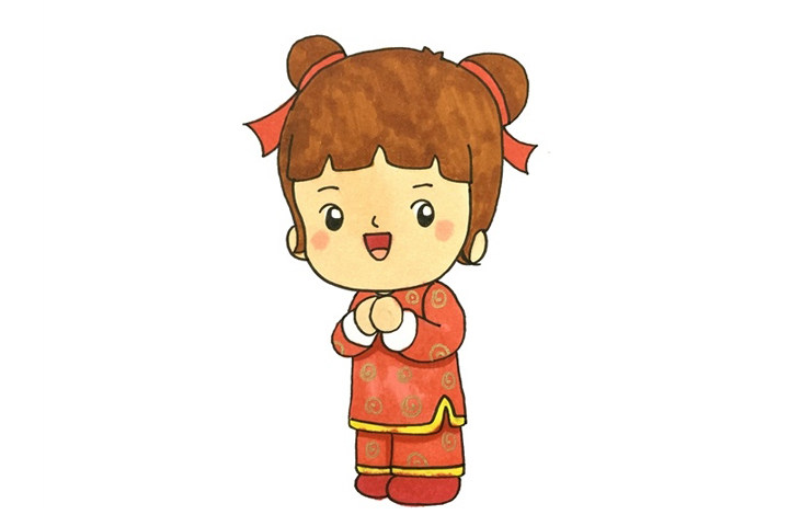 中国拜年娃娃简笔画怎么画