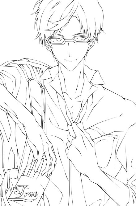 动漫男生线稿+彩色图片
