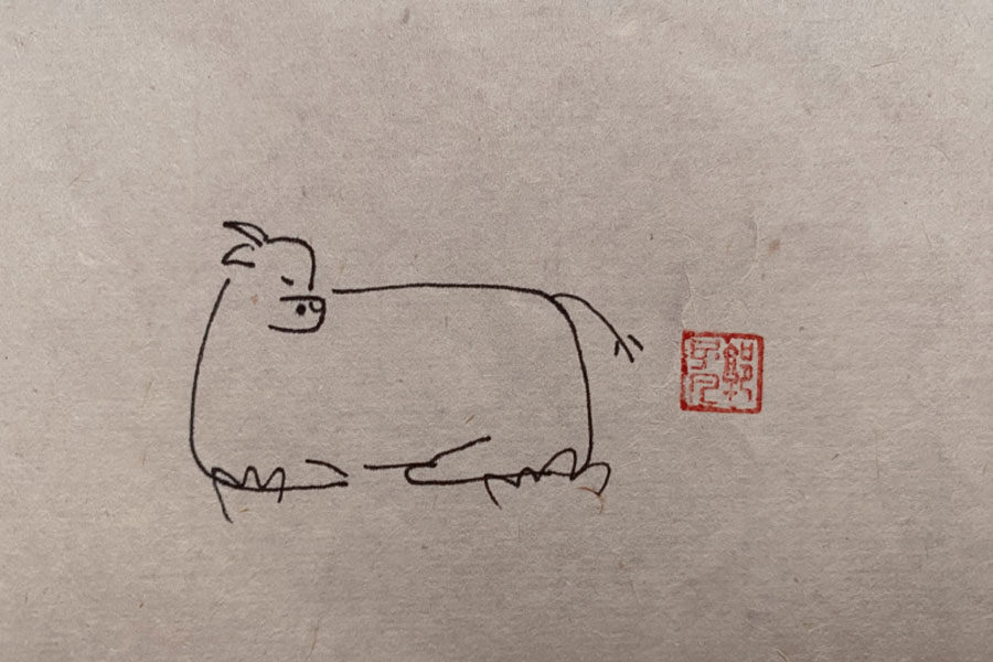 超简单草地上的牛简笔画图片