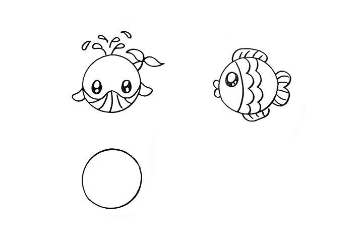 用圆形画海洋动物简笔画