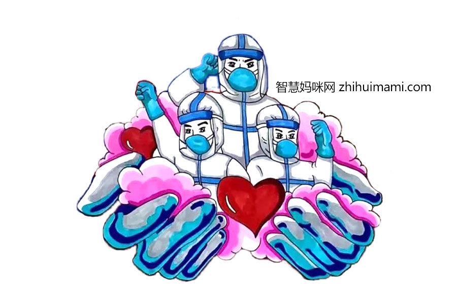 同舟共济 共同抗疫 大白风采简笔画图片