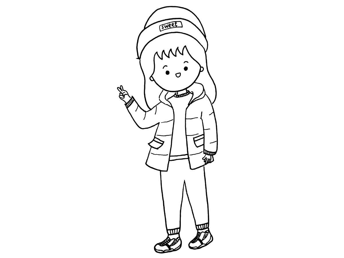 关于冬日少女穿搭简笔画图片