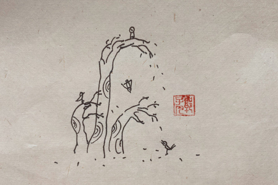 秋天风景简笔画图片 云天收夏色，木叶动秋声
