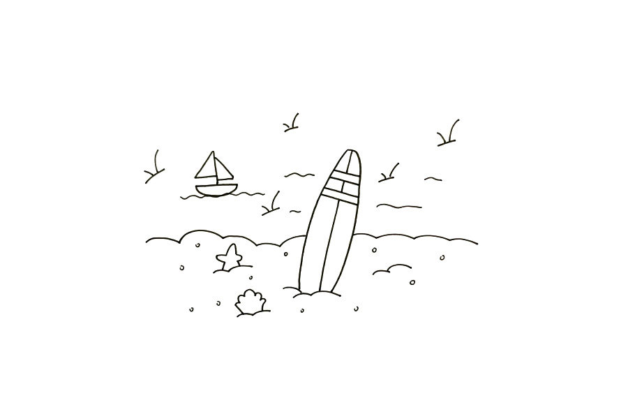 海滩风景怎么画简单
