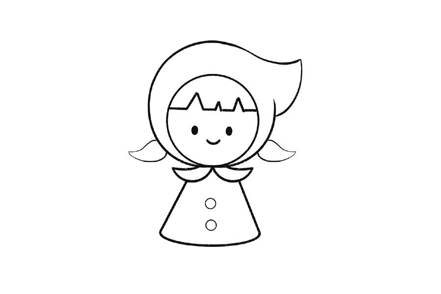 6步学画可爱的小红帽简笔画
