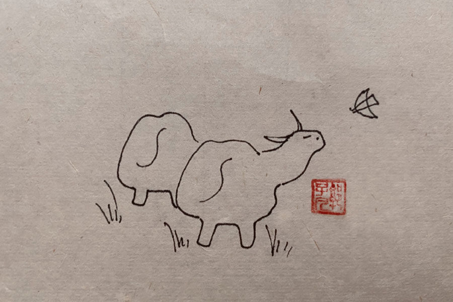 超简单草地上的牛简笔画图片