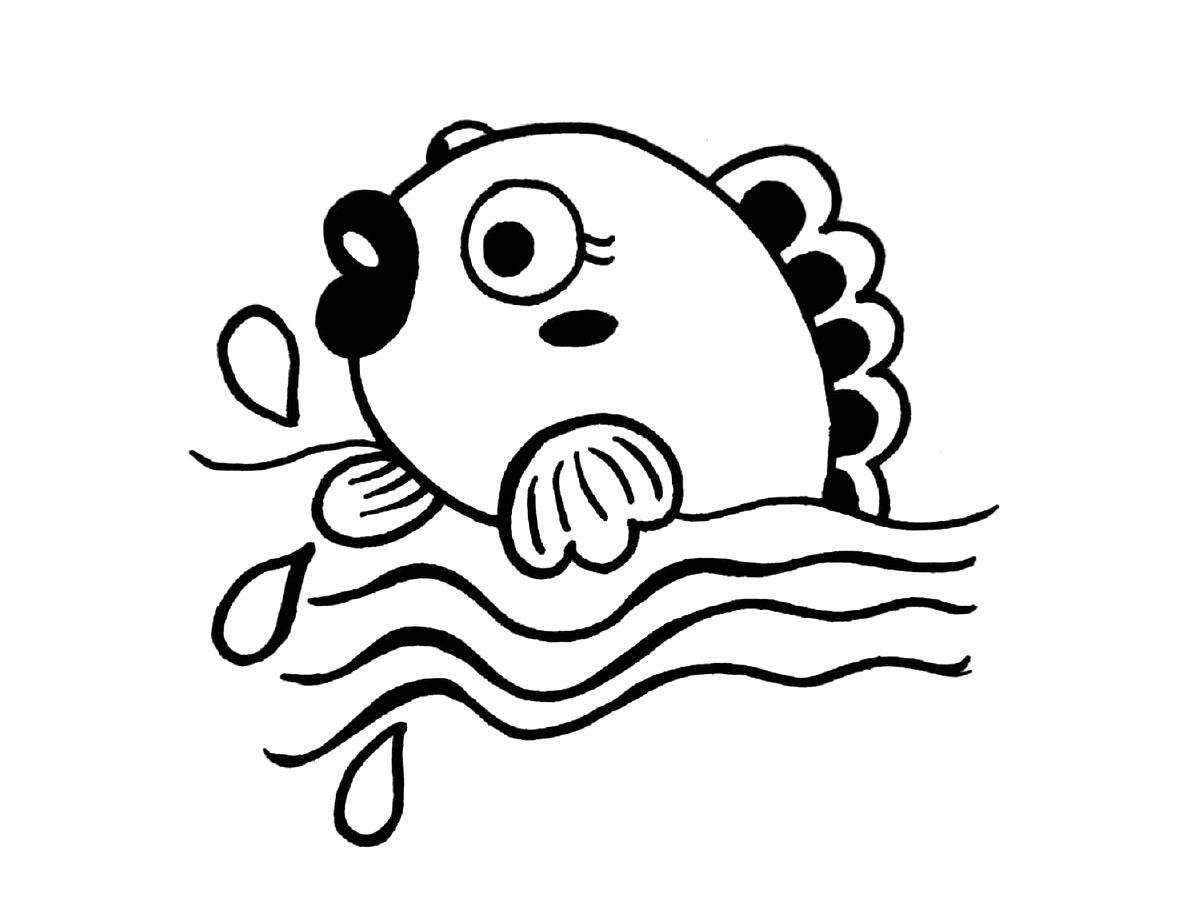 一组萌系小鱼儿黑白简笔画