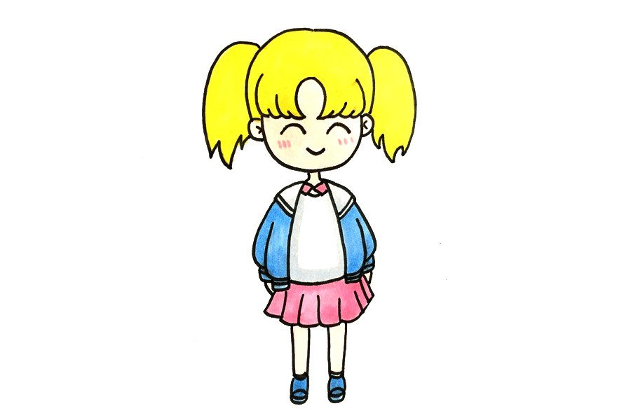 可爱双马尾小女孩简笔画画法步骤